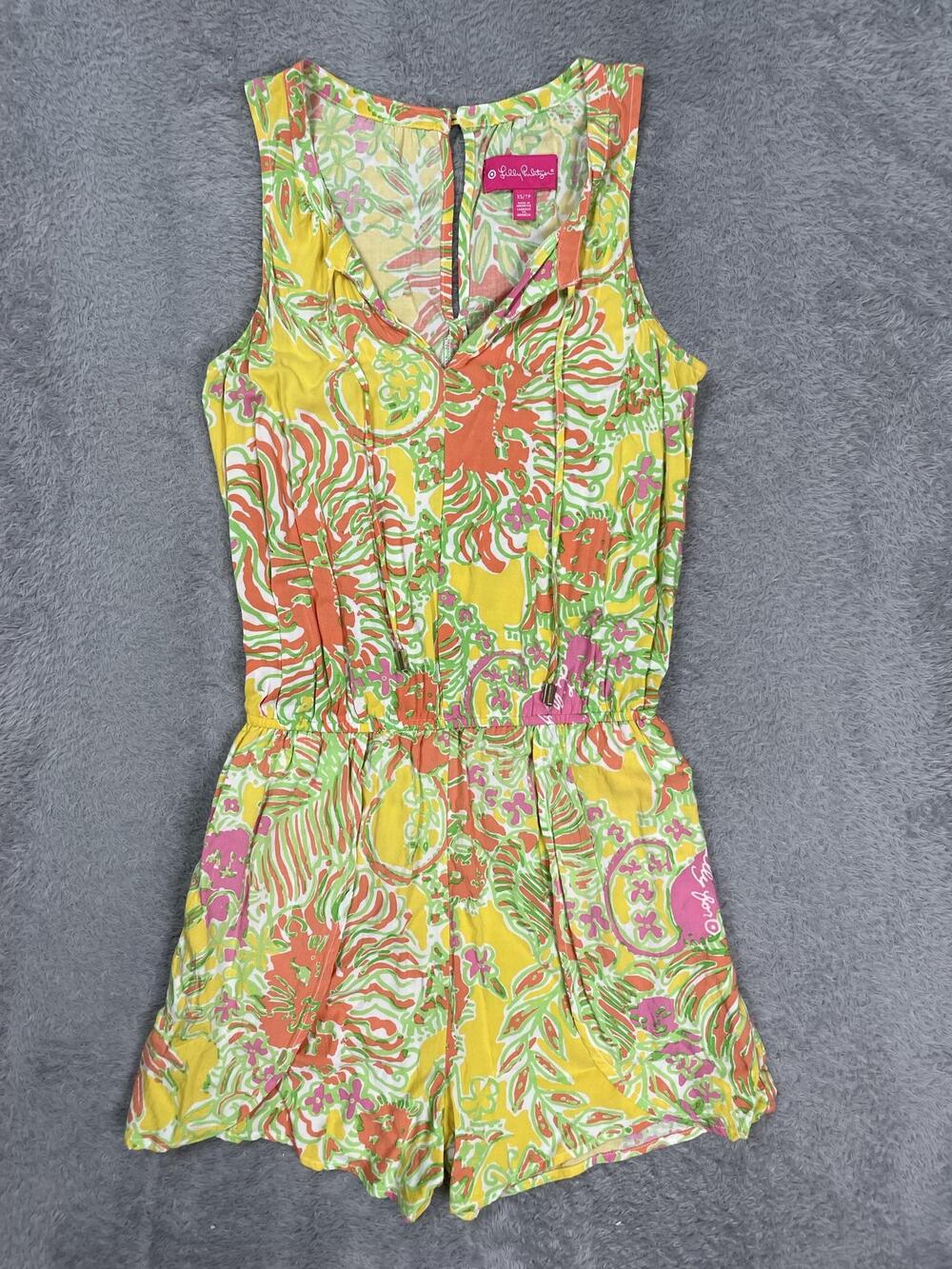 Lilly Pulitzer Romper Womens XS Yellow Floral Tropical Sleeveless V Neck